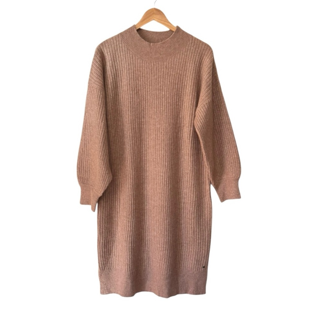 FATFACE | NWOT Alpaca Blend Rib Knit Sweater Dress in Soft Brown, Size US 8